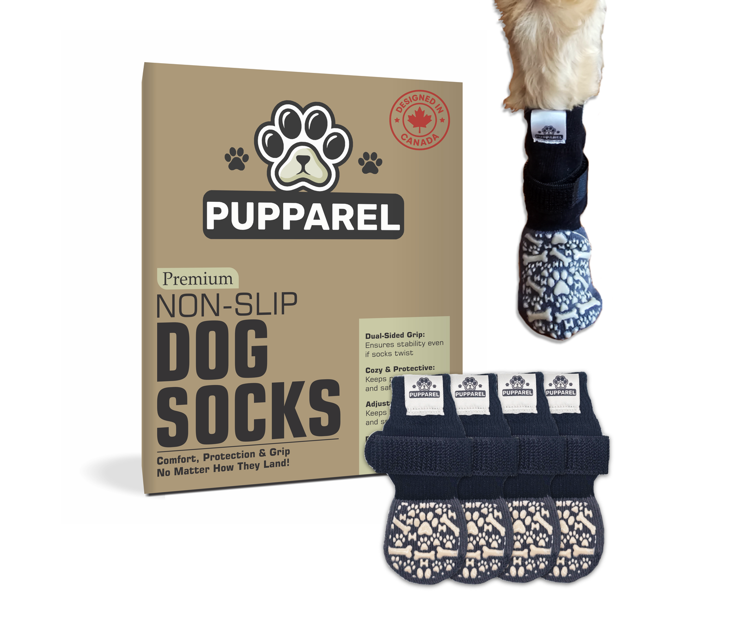 Pupparel Premium Non-Slip Dog Socks Sizes XS–XL