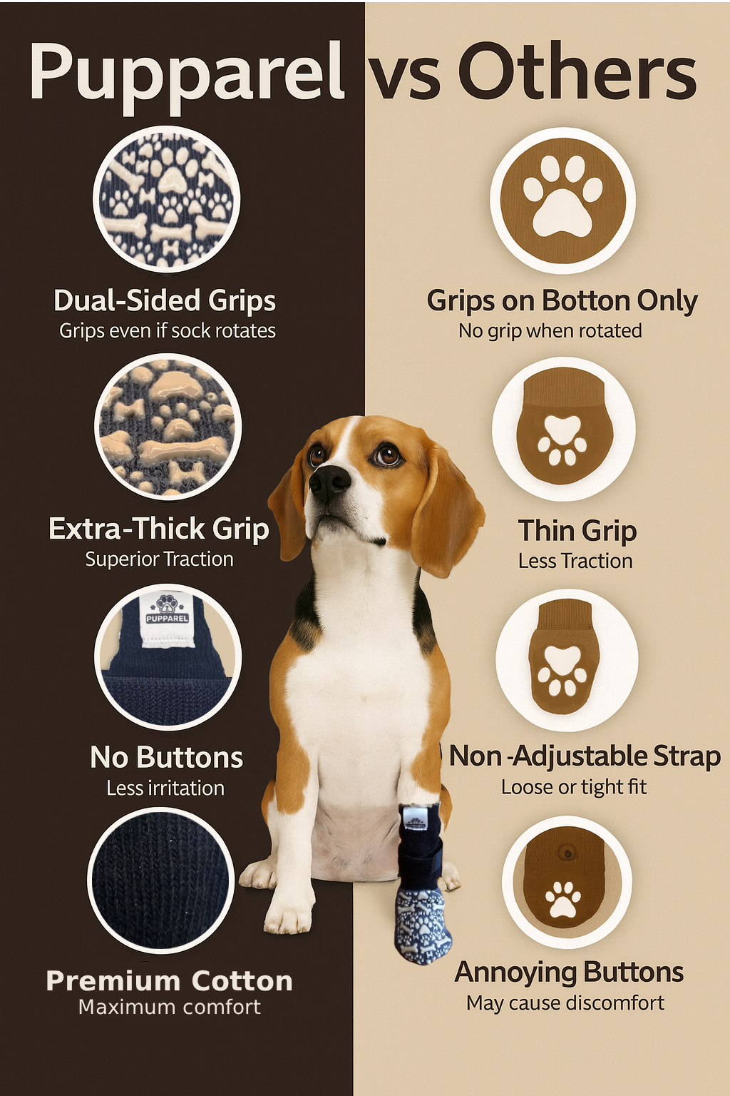 Pupparel Premium Non-Slip Dog Socks Sizes XS–XL